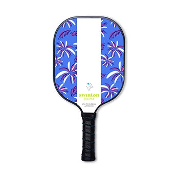 Swinton pickleball paddle with purple palm trees on it.