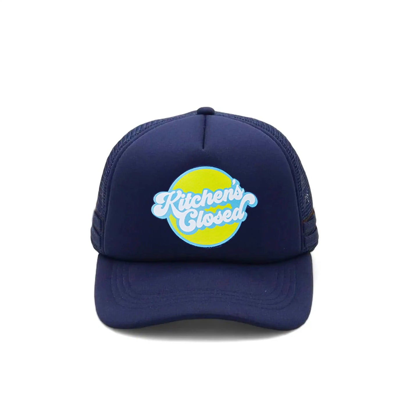 navy blue pickleball hat with retro kitchen's closed logo for men's pickleball apparel