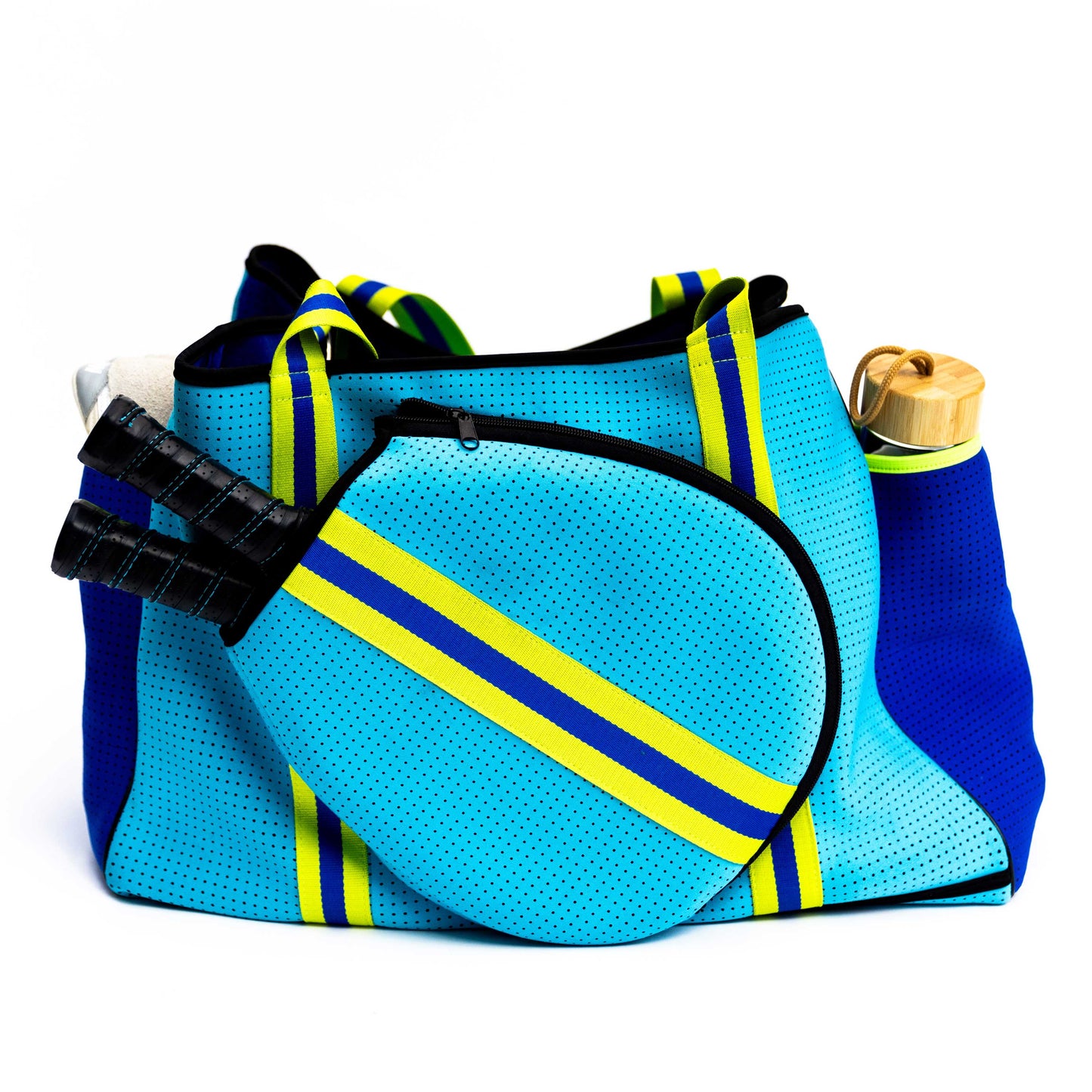swinton large pickleball tote bag in blue multi color on white background