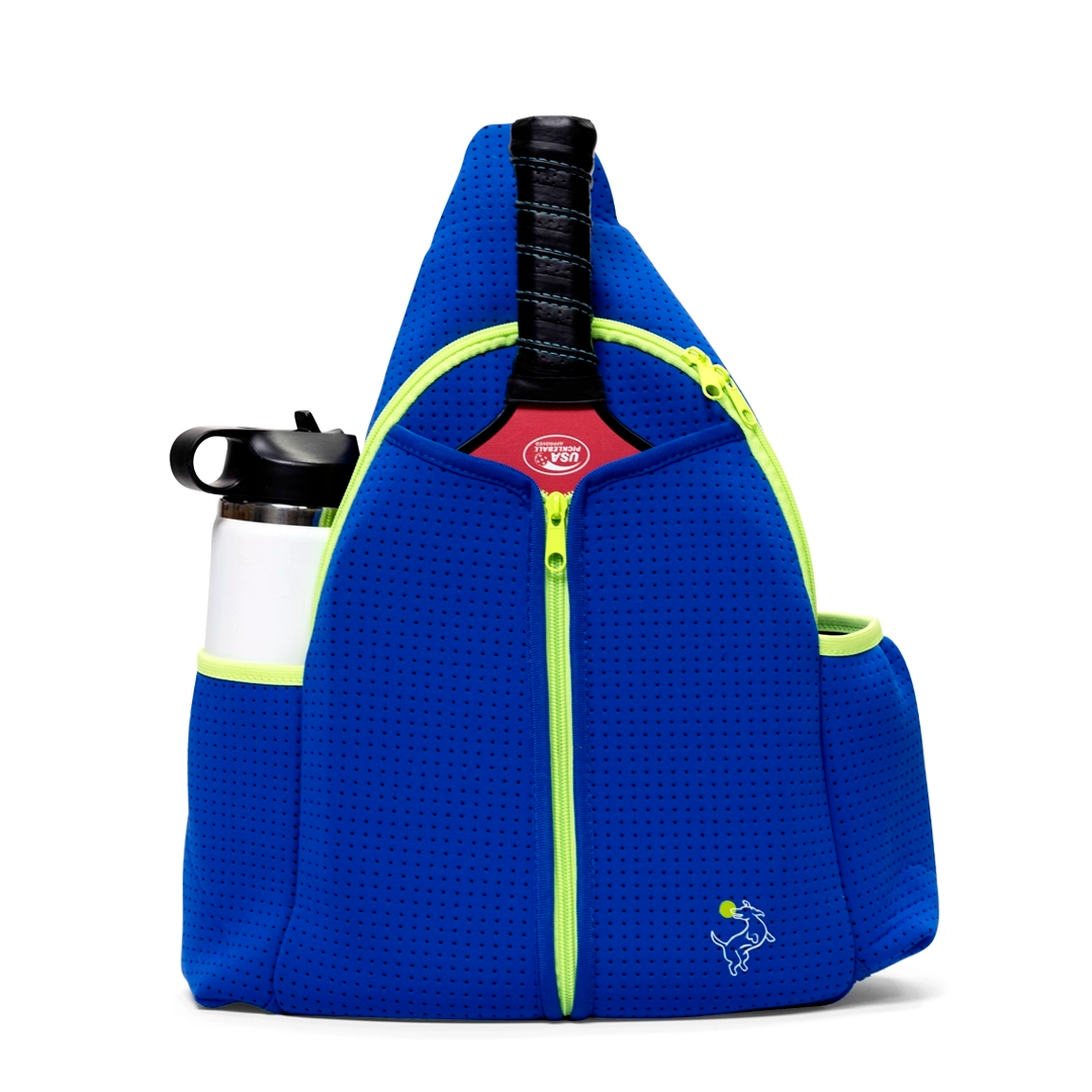 royal blue pickleball bag sling style by swinton right left handed carry all pickleball gear