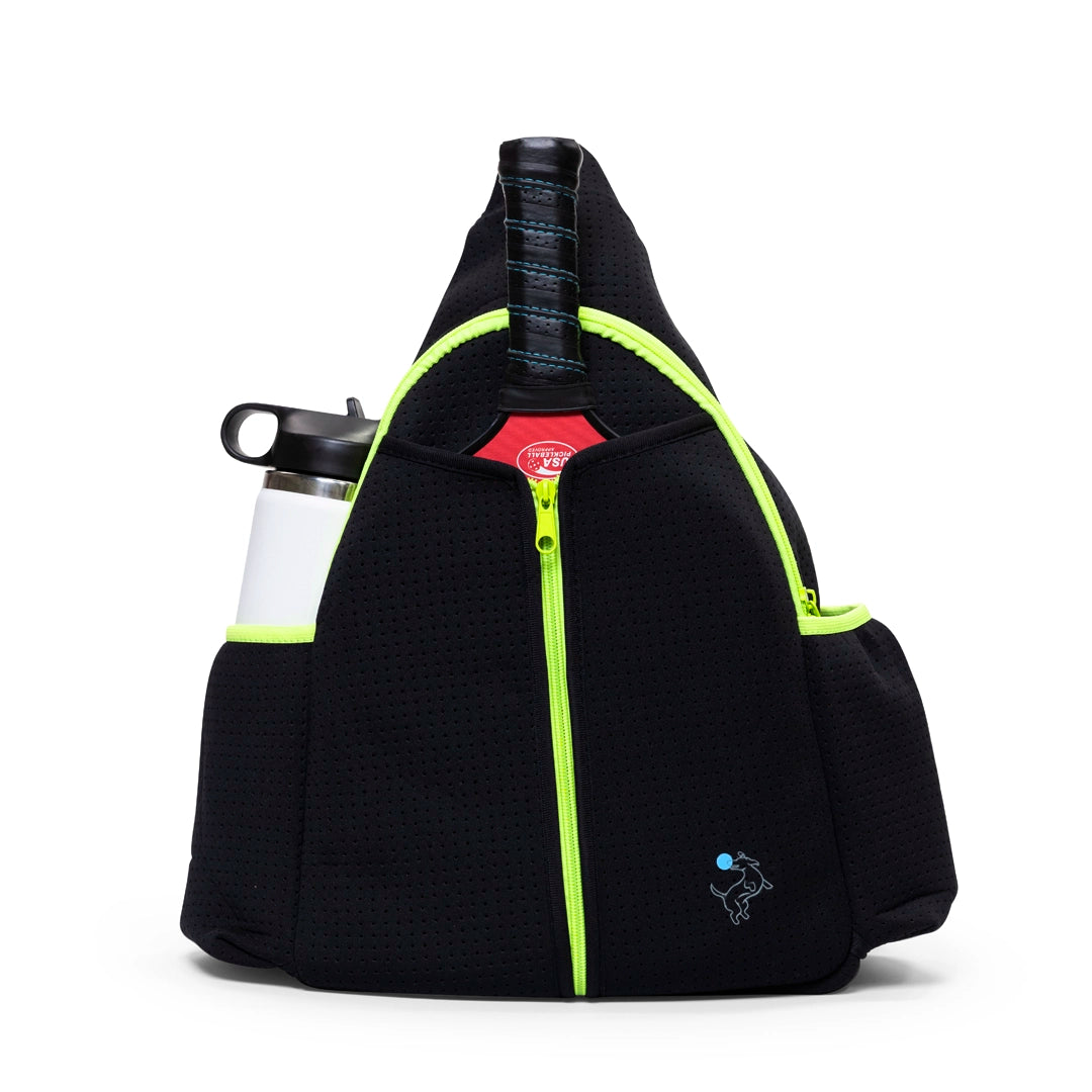black pickleball sling bag on white from swinton pickleball