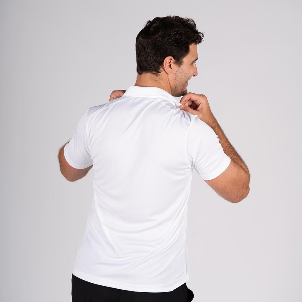 back detail of the white swinton pickleball polo