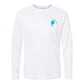 White long-sleeve shirt with a blue logo on a white background