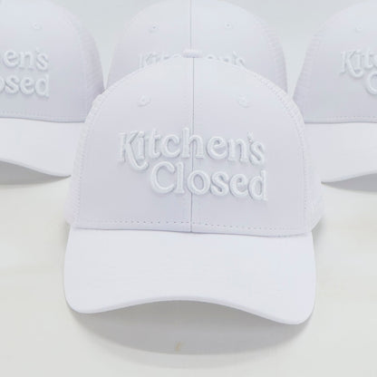 white on white 3d lettering kitchen's closed pickleball hats