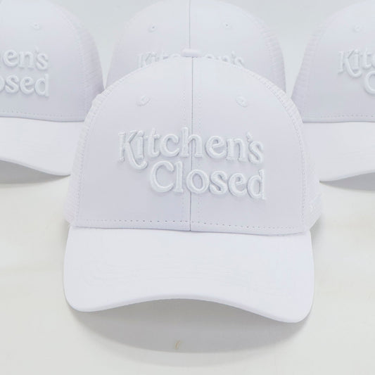 white on white 3d lettering kitchen's closed pickleball hats