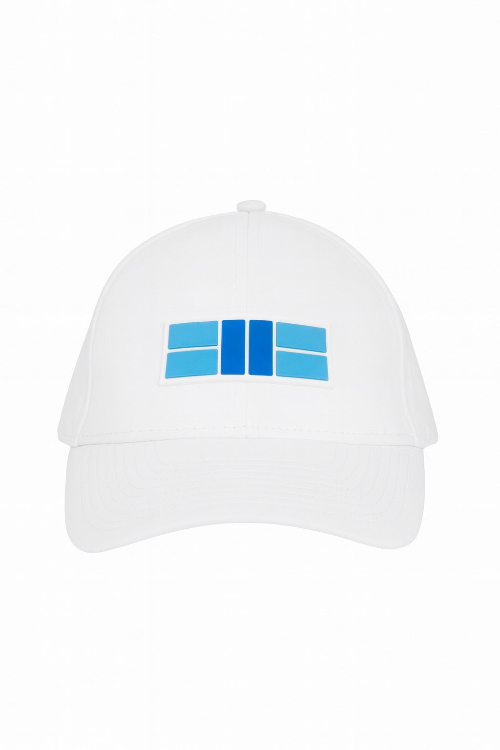 white six panel pickleball hat with pickleball court icon in blue unisex